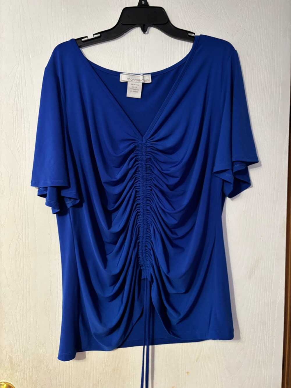 Monroe & Main Cobalt Blue Ruched V-Neck Blouse